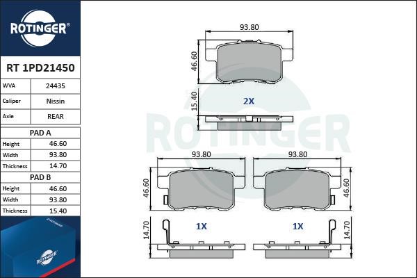 Rotinger RT 1PD21450 Тормозные колодки дисковые, комплект RT1PD21450: Отличная цена - Купить в Польше на 2407.PL!