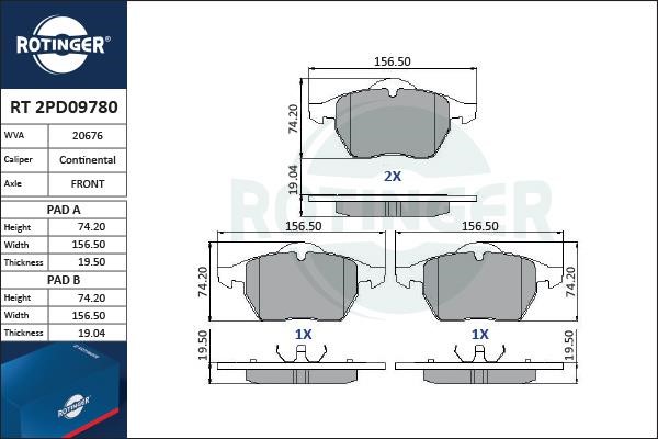 Rotinger RT 2PD09780 Тормозные колодки дисковые, комплект RT2PD09780: Отличная цена - Купить в Польше на 2407.PL!