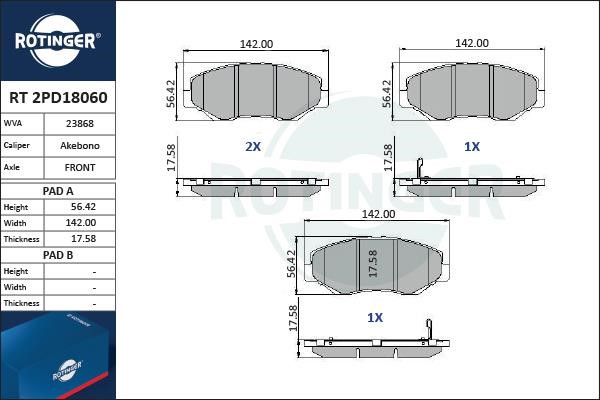 Rotinger RT 2PD18060 Klocki hamulcowe, zestaw RT2PD18060: Dobra cena w Polsce na 2407.PL - Kup Teraz!