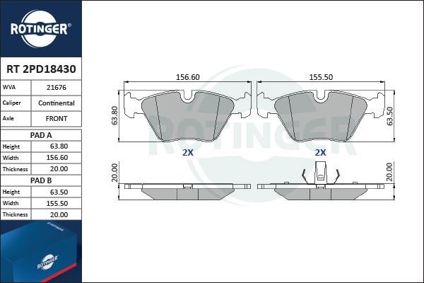 Rotinger RT 2PD18430 Brake Pad Set, disc brake RT2PD18430: Buy near me in Poland at 2407.PL - Good price!