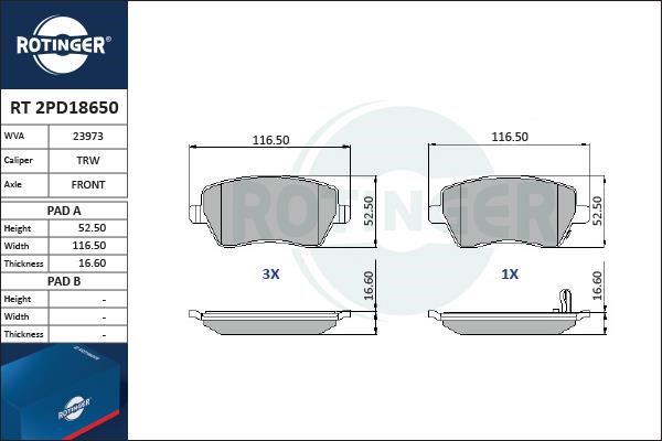 Rotinger RT 2PD18650 Brake Pad Set, disc brake RT2PD18650: Buy near me in Poland at 2407.PL - Good price!