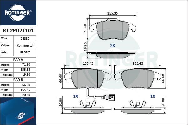 Rotinger RT 2PD21101 Brake Pad Set, disc brake RT2PD21101: Buy near me in Poland at 2407.PL - Good price!