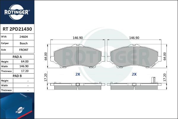 Rotinger RT 2PD21430 Brake Pad Set, disc brake RT2PD21430: Buy near me in Poland at 2407.PL - Good price!