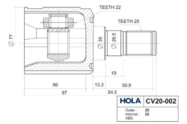 Hola CV20-002 Joint Kit, drive shaft CV20002: Buy near me in Poland at 2407.PL - Good price!