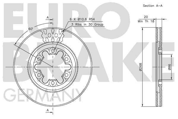Тормозной диск передний вентилируемый Eurobrake 5815203224