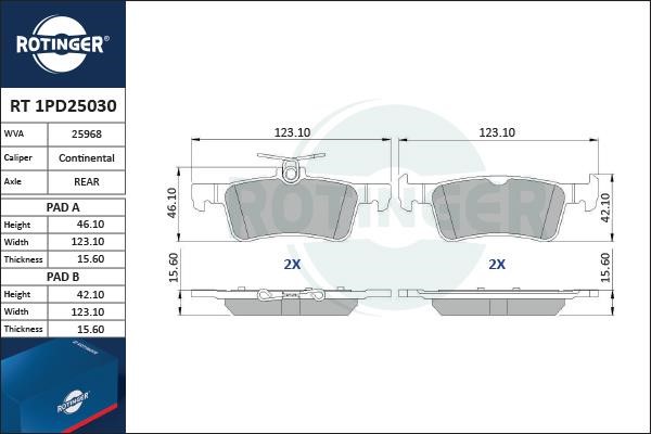 Rotinger RT 1PD25030 Тормозные колодки дисковые, комплект RT1PD25030: Отличная цена - Купить в Польше на 2407.PL!