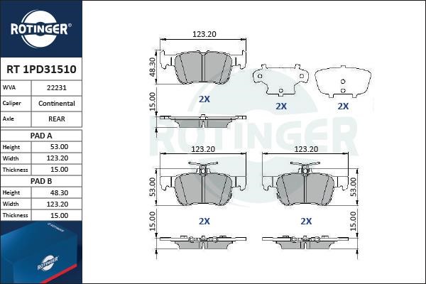 Rotinger RT 1PD31510 Brake Pad Set, disc brake RT1PD31510: Buy near me in Poland at 2407.PL - Good price!