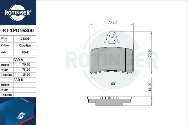 Rotinger RT 1PD16800 Гальмівні колодки, комплект RT1PD16800: Купити у Польщі - Добра ціна на 2407.PL!