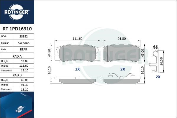 Rotinger RT 1PD16910 Brake Pad Set, disc brake RT1PD16910: Buy near me in Poland at 2407.PL - Good price!