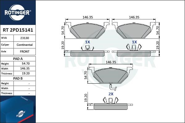 Rotinger RT 2PD15141 Тормозные колодки дисковые, комплект RT2PD15141: Отличная цена - Купить в Польше на 2407.PL!