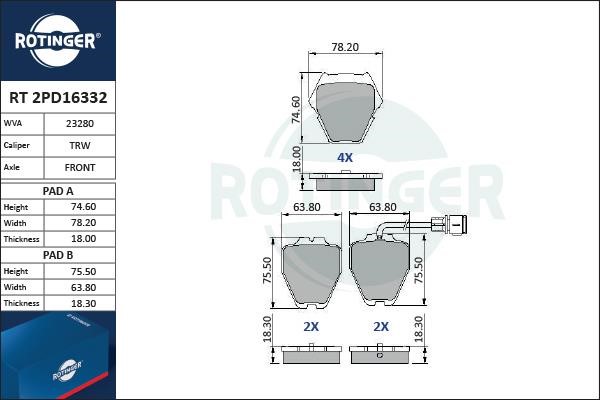 Rotinger RT 2PD16332 Гальмівні колодки, комплект RT2PD16332: Купити у Польщі - Добра ціна на 2407.PL!