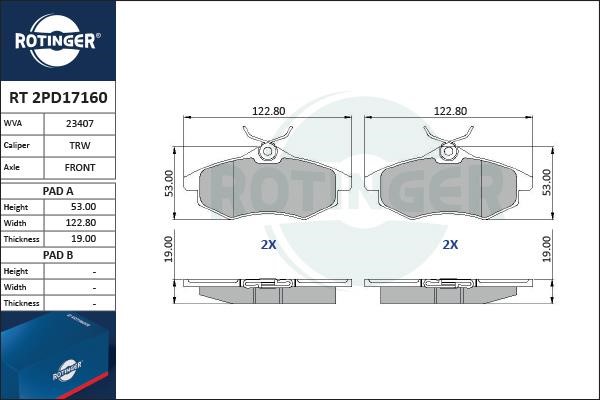 Rotinger RT 2PD17160 Brake Pad Set, disc brake RT2PD17160: Buy near me in Poland at 2407.PL - Good price!