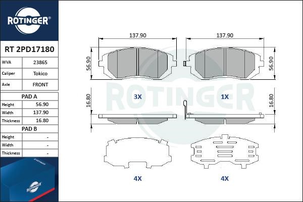 Rotinger RT 2PD17180 Brake Pad Set, disc brake RT2PD17180: Buy near me in Poland at 2407.PL - Good price!