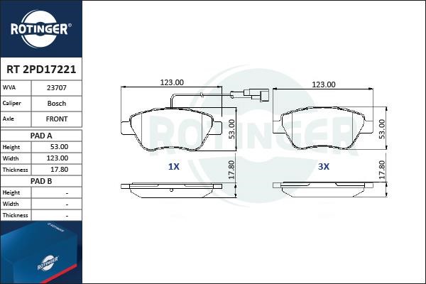 Rotinger RT 2PD17221 Brake Pad Set, disc brake RT2PD17221: Buy near me in Poland at 2407.PL - Good price!