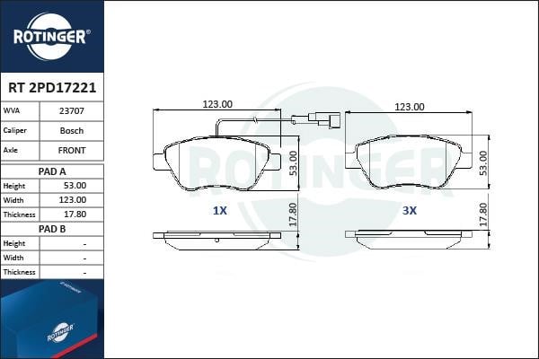 Rotinger RT 2PD17221 Brake Pad Set, disc brake RT2PD17221: Buy near me at 2407.PL in Poland at an Affordable price!