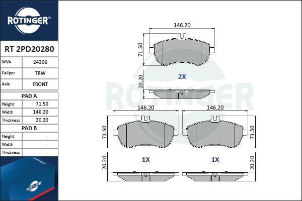 Rotinger RT 2PD20280 Гальмівні колодки, комплект RT2PD20280: Купити у Польщі - Добра ціна на 2407.PL!
