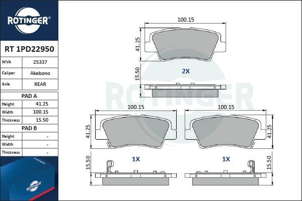 Rotinger RT 1PD22950 Brake Pad Set, disc brake RT1PD22950: Buy near me in Poland at 2407.PL - Good price!