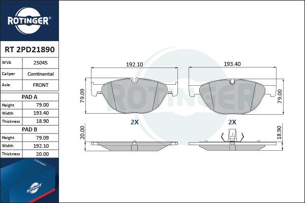 Rotinger RT 2PD21890 Тормозные колодки дисковые, комплект RT2PD21890: Отличная цена - Купить в Польше на 2407.PL!