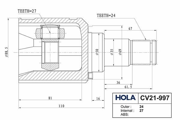 Hola CV21-997 Joint kit, drive shaft CV21997: Buy near me in Poland at 2407.PL - Good price!