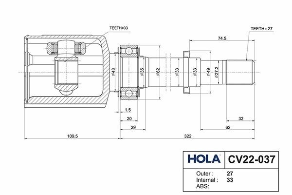 Hola CV22-037 Joint Kit, drive shaft CV22037: Buy near me in Poland at 2407.PL - Good price!