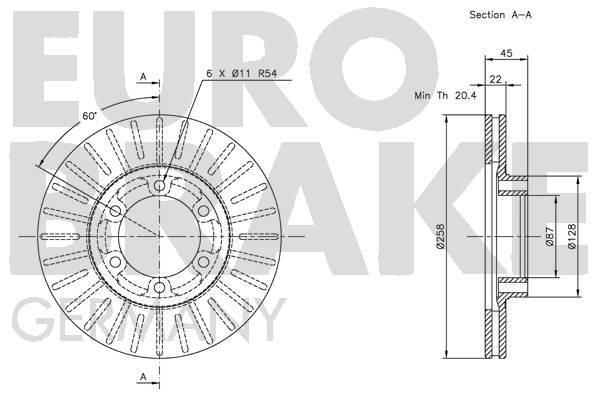 Front brake disc ventilated Eurobrake 5815203019