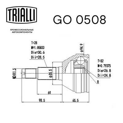 Trialli GO 0508 Joint kit, drive shaft GO0508: Buy near me in Poland at 2407.PL - Good price!