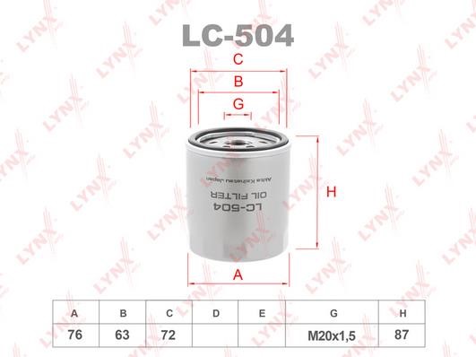 LYNXauto LC-504 Oil Filter LC504: Buy near me in Poland at 2407.PL - Good price!