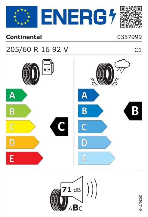 Шина Легковая Летняя Continental ContiEcoContact 5 205&#x2F;60 R16 92V Continental 0357594