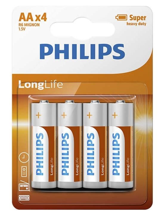 Philips R6L4B/10 LongLife Zinc Carbon Battery AA BLI 4 R6L4B10: Buy near me in Poland at 2407.PL - Good price!