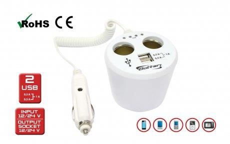 Bottari 30080-IS Cigarette lighter splitter in cup holder 2in1 BOTTARI POWER-STATION 2USB 30080IS: Buy near me in Poland at 2407.PL - Good price!