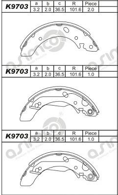 Asimco K9703 Brake shoe set K9703: Buy near me in Poland at 2407.PL - Good price!