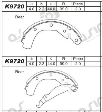 Asimco K9720 Brake shoe set K9720: Buy near me in Poland at 2407.PL - Good price!