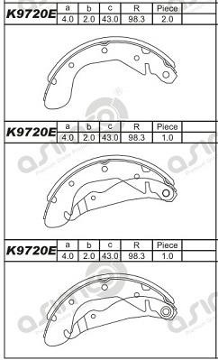 Asimco K9720E Brake shoe set K9720E: Buy near me in Poland at 2407.PL - Good price!