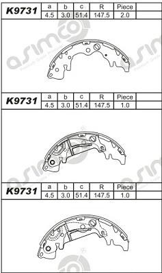 Asimco K9731 Brake shoe set K9731: Buy near me at 2407.PL in Poland at an Affordable price!
