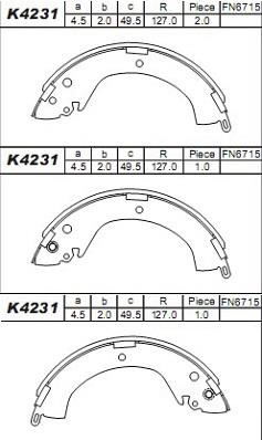 Asimco K4231 Brake shoe set K4231: Buy near me in Poland at 2407.PL - Good price!
