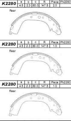 Asimco K2280 Brake shoe set K2280: Buy near me in Poland at 2407.PL - Good price!