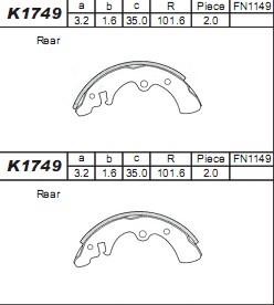 Asimco K1749 Brake shoe set K1749: Buy near me in Poland at 2407.PL - Good price!