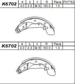 Asimco K6702 Brake shoe set K6702: Buy near me in Poland at 2407.PL - Good price!