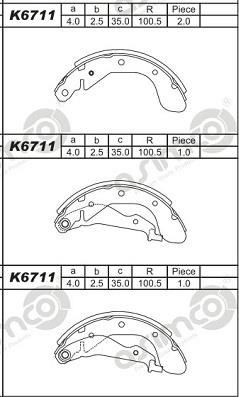 Asimco K6711 Brake shoe set K6711: Buy near me in Poland at 2407.PL - Good price!