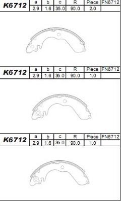 Asimco K6712 Brake shoe set K6712: Buy near me in Poland at 2407.PL - Good price!