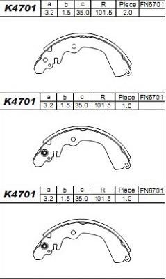 Asimco K4701 Brake shoe set K4701: Buy near me at 2407.PL in Poland at an Affordable price!