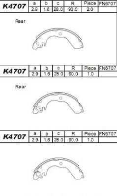 Asimco K4707 Brake shoe set K4707: Buy near me in Poland at 2407.PL - Good price!