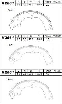 Asimco K2661 Brake shoe set K2661: Buy near me in Poland at 2407.PL - Good price!