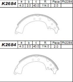 Asimco K2684 Brake shoe set K2684: Buy near me in Poland at 2407.PL - Good price!