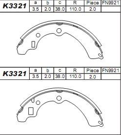 Asimco K3321 Brake shoe set K3321: Buy near me in Poland at 2407.PL - Good price!