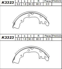 Asimco K3323 Brake shoe set K3323: Buy near me in Poland at 2407.PL - Good price!