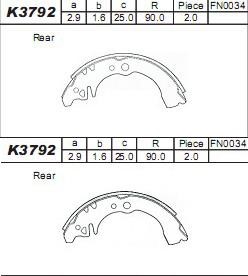 Asimco K3792 Brake shoe set K3792: Buy near me in Poland at 2407.PL - Good price!