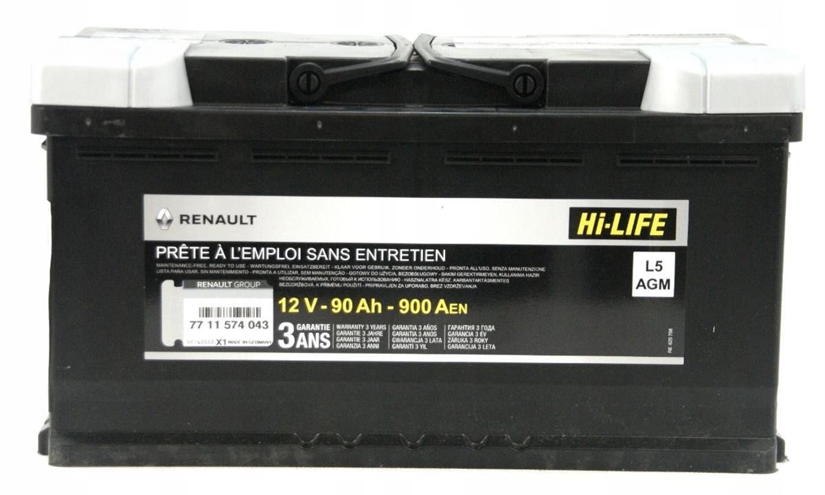 Renault 77 11 574 043 Battery Renault AGM 12V 90AH 900A(EN) R+ 7711574043: Buy near me in Poland at 2407.PL - Good price!