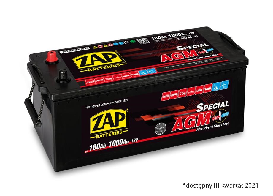 ZAP 680 02 Battery ZAP AGM Special Truck 12V 180Ah 1000(EN) Lateral, L+ 68002: Buy near me in Poland at 2407.PL - Good price!