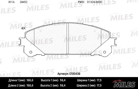 Miles E100439 Brake Pad Set, disc brake E100439: Buy near me in Poland at 2407.PL - Good price!